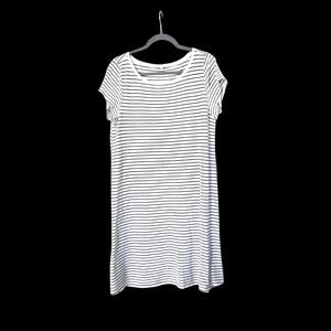 Eileen Fisher White Striped Hemp Organic Cotton T-Shirt Casual Dress, Size Large